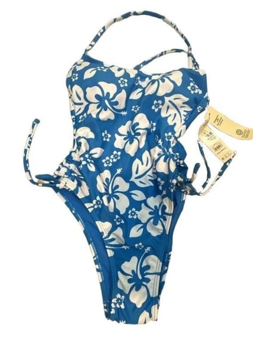 No Boundaries Women's Hibiscus Printed Cheeky High Leg One-Piece Swimsuit